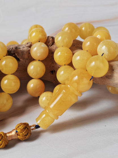 Butterscotch Honey Amber Misbah 99 Beads – 11mm Round Beads, Ultra Long