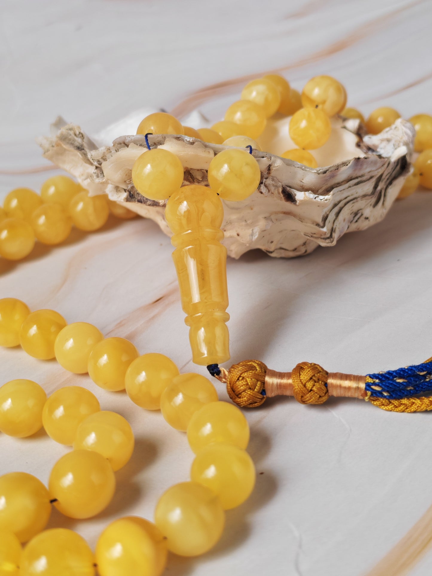Butterscotch Honey Amber Misbah 99 Beads – 11mm Round Beads, Ultra Long