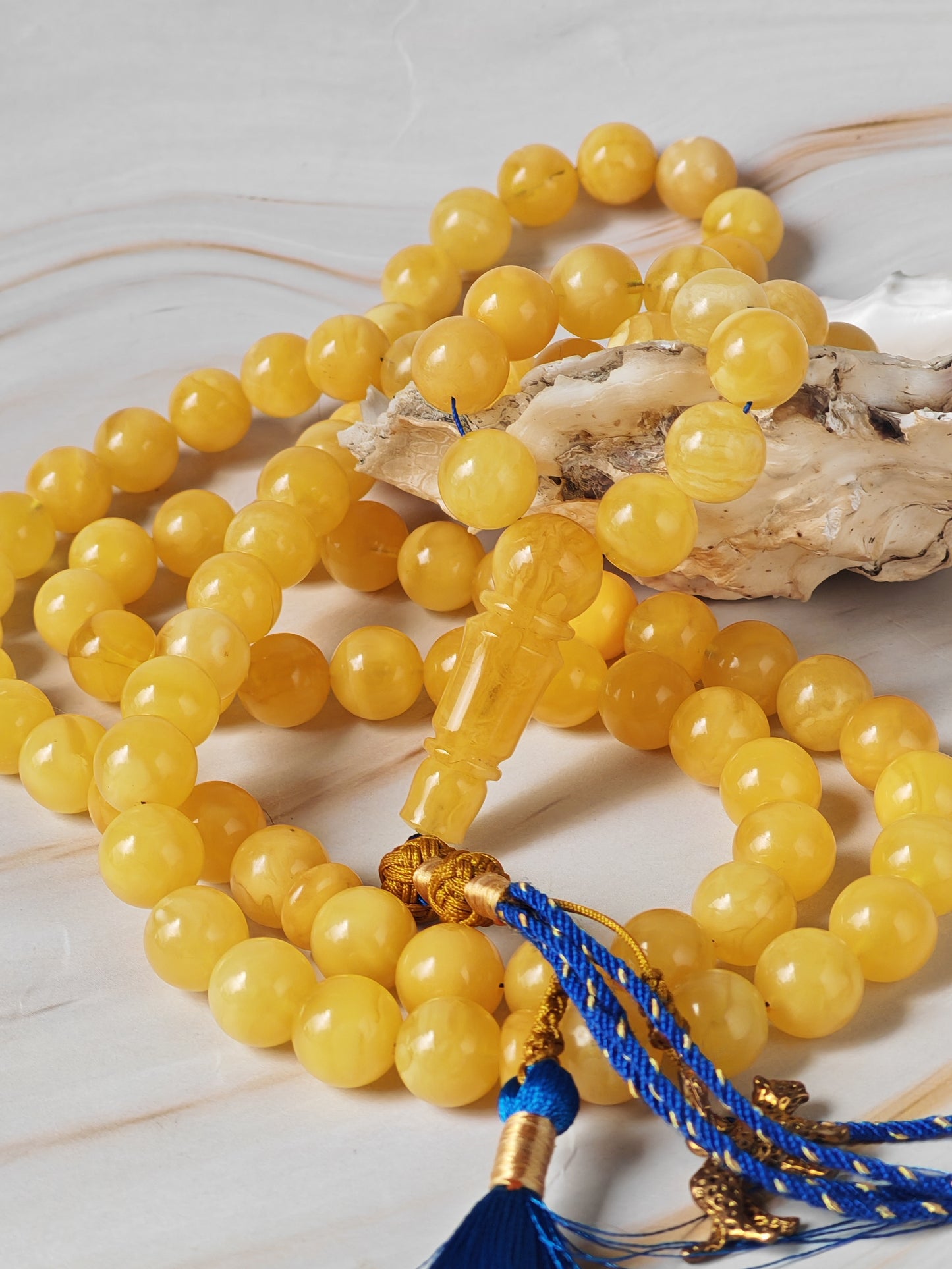 Butterscotch Honey Amber Misbah 99 Beads – 11mm Round Beads, Ultra Long