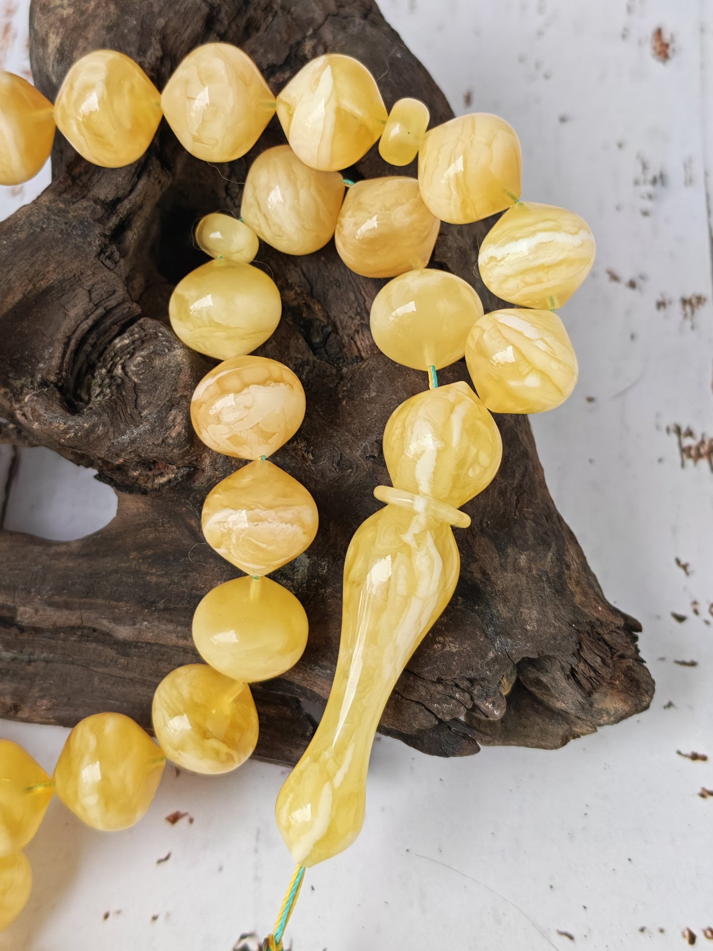 Rare Istanbul-Shape Amber Tasbih 64 Beads – Half Half & Tiger Beads Pattern, Tiger Imam, Premium Collector Grade - 79 g Statement Piece