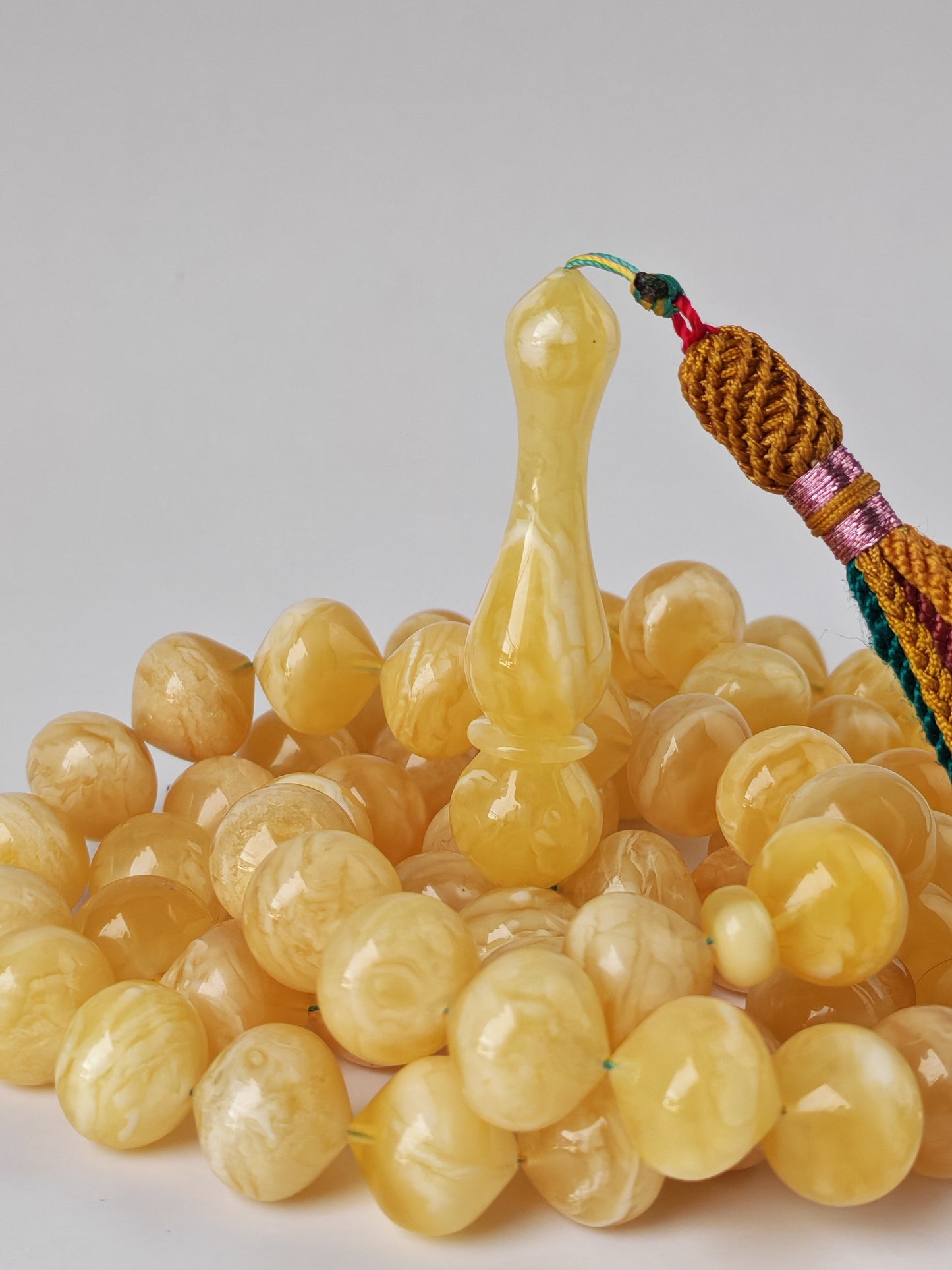 Rare Istanbul-Shape Amber Tasbih 64 Beads – Half Half & Tiger Beads Pattern, Tiger Imam, Premium Collector Grade - 79 g Statement Piece