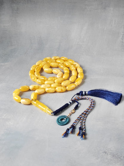 Premium Amber Tasbih 47 Beads – Long Capsule Shape, Triple Super Quality, 59.3g
