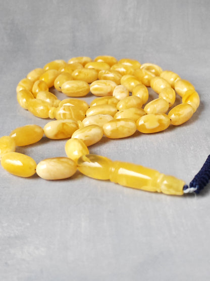 Premium Amber Tasbih 47 Beads – Long Capsule Shape, Triple Super Quality, 59.3g