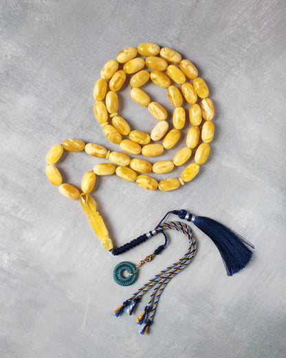 Premium Amber Tasbih 47 Beads – Long Capsule Shape, Triple Super Quality, 59.3g