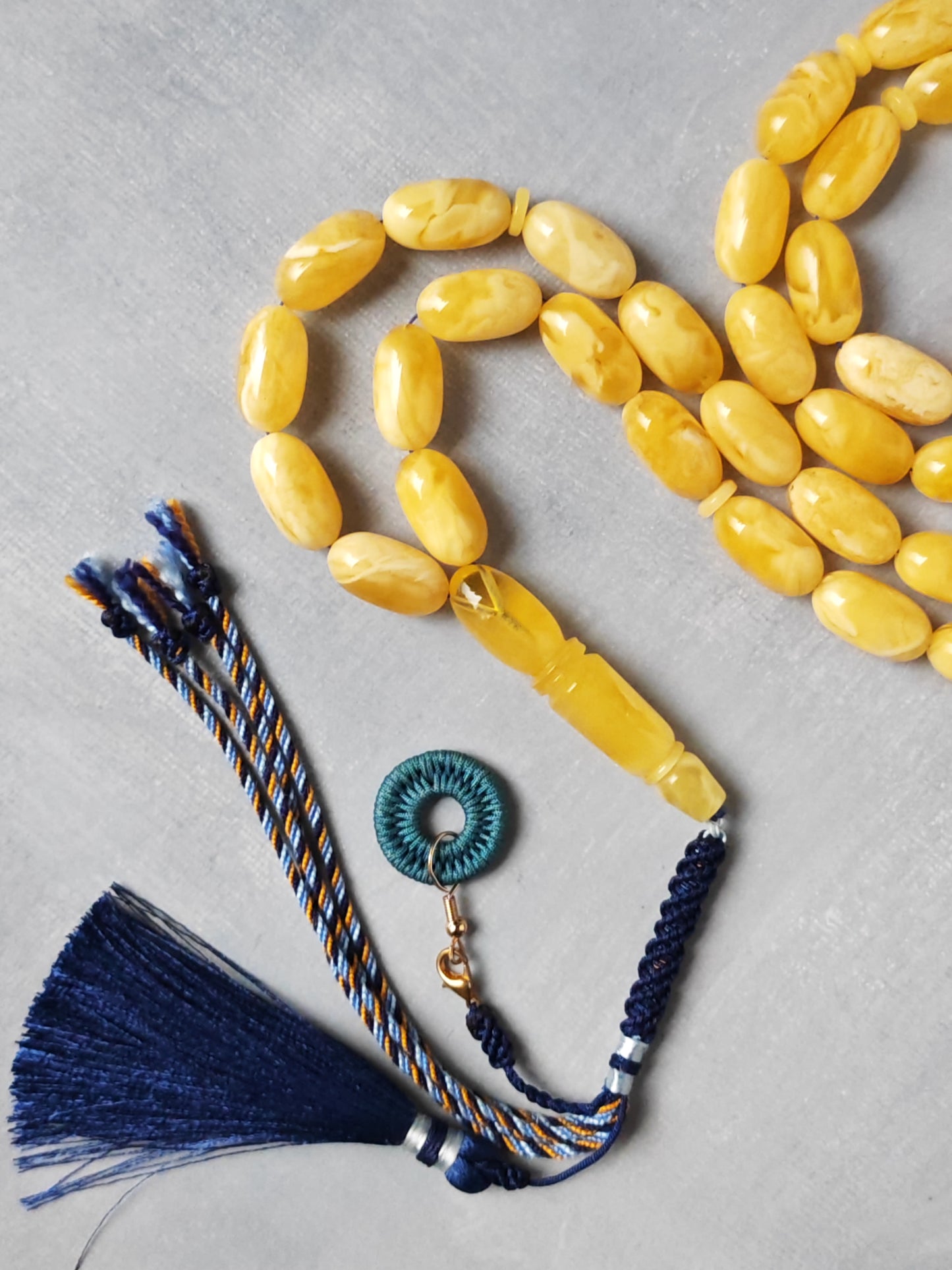 Premium Amber Tasbih 47 Beads – Long Capsule Shape, Triple Super Quality, 59.3g