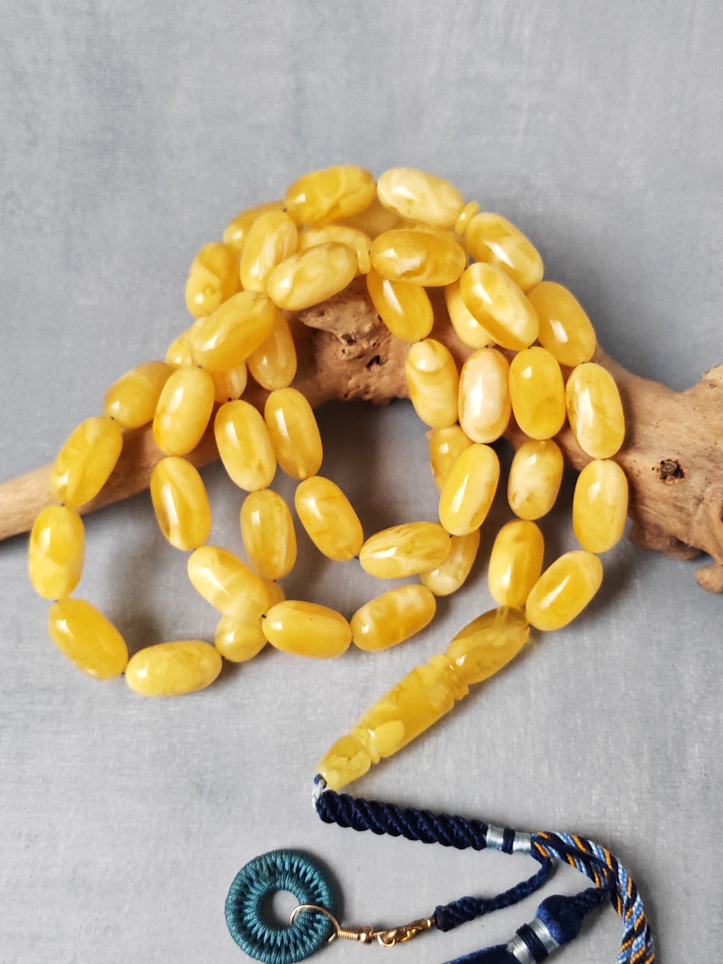Premium Amber Tasbih 47 Beads – Long Capsule Shape, Triple Super Quality, 59.3g