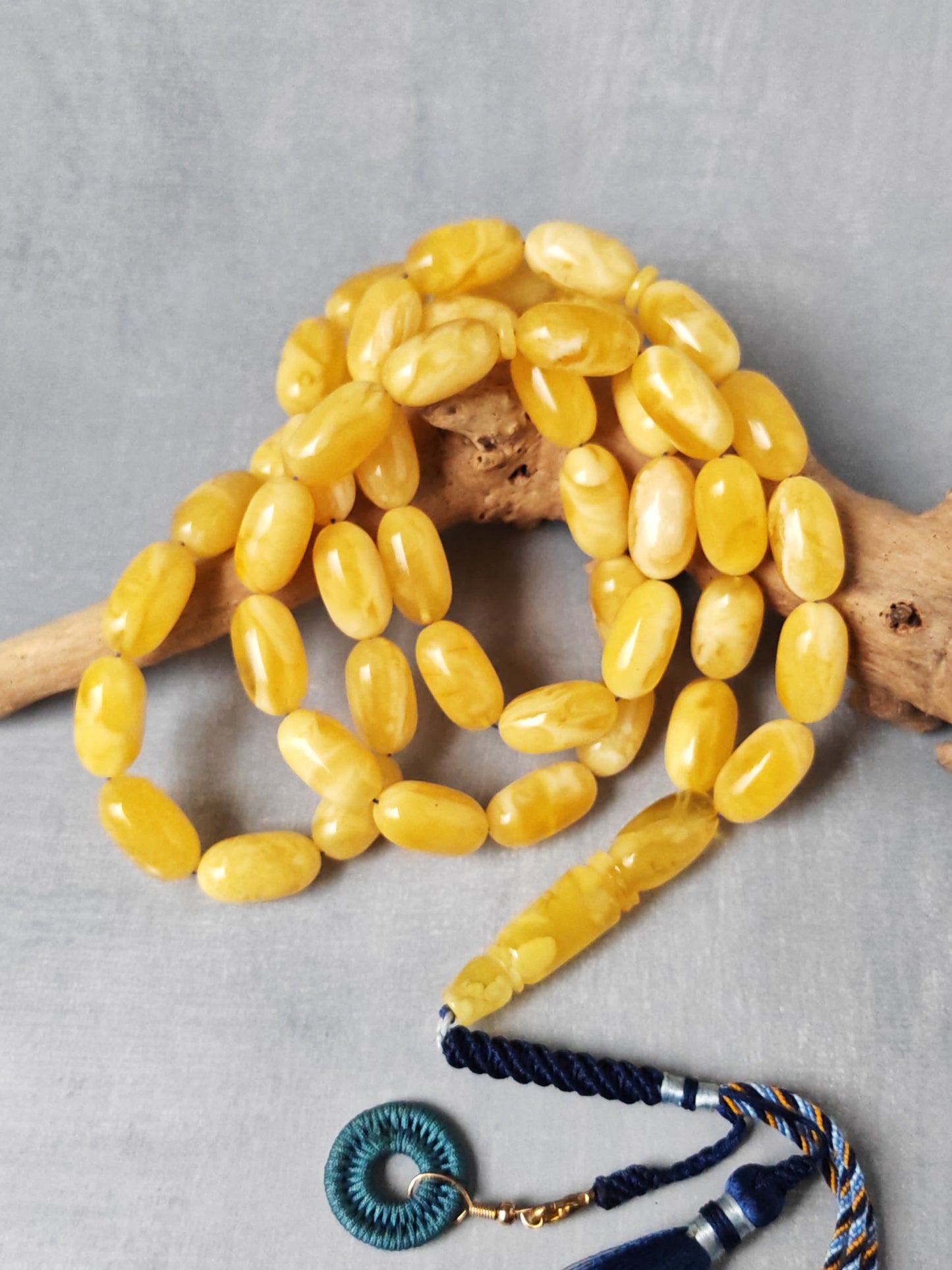 Premium Amber Tasbih 47 Beads – Long Capsule Shape, Triple Super Quality, 59.3g