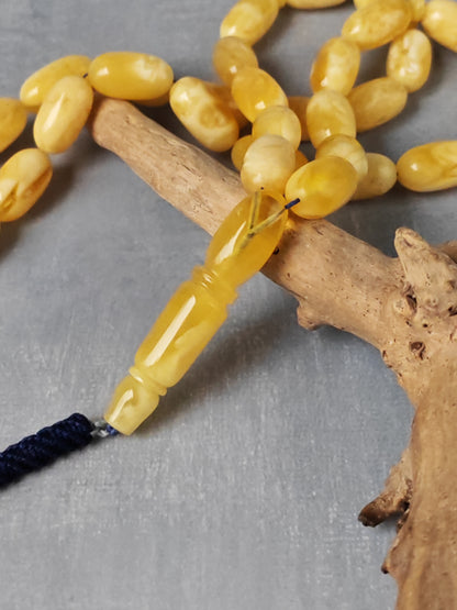 Premium Amber Tasbih 47 Beads – Long Capsule Shape, Triple Super Quality, 59.3g