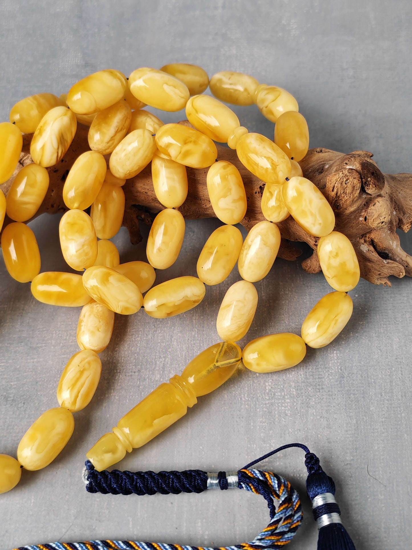 Premium Amber Tasbih 47 Beads – Long Capsule Shape, Triple Super Quality, 59.3g