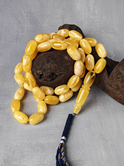 Premium Amber Tasbih 47 Beads – Long Capsule Shape, Triple Super Quality, 59.3g
