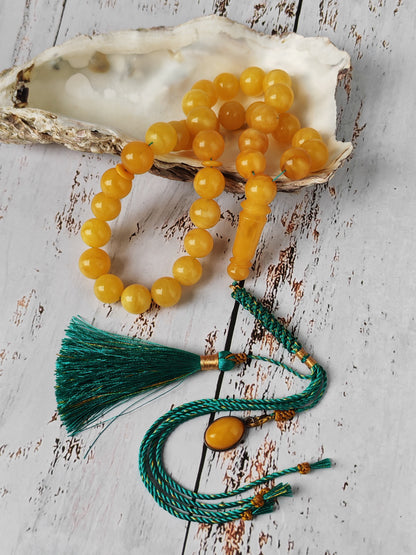 Compact Aged Amber Tasbih 33 Beads – 11.5–12mm Round, Pocket Size Daily Use