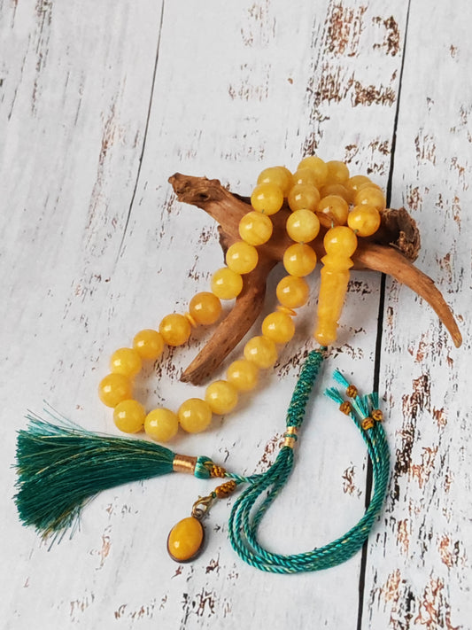 Compact Aged Amber Tasbih 33 Beads – 11.5–12mm Round, Pocket Size Daily Use