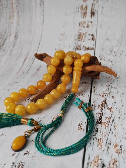 Compact Aged Amber Tasbih 33 Beads – 11.5–12mm Round, Pocket Size Daily Use