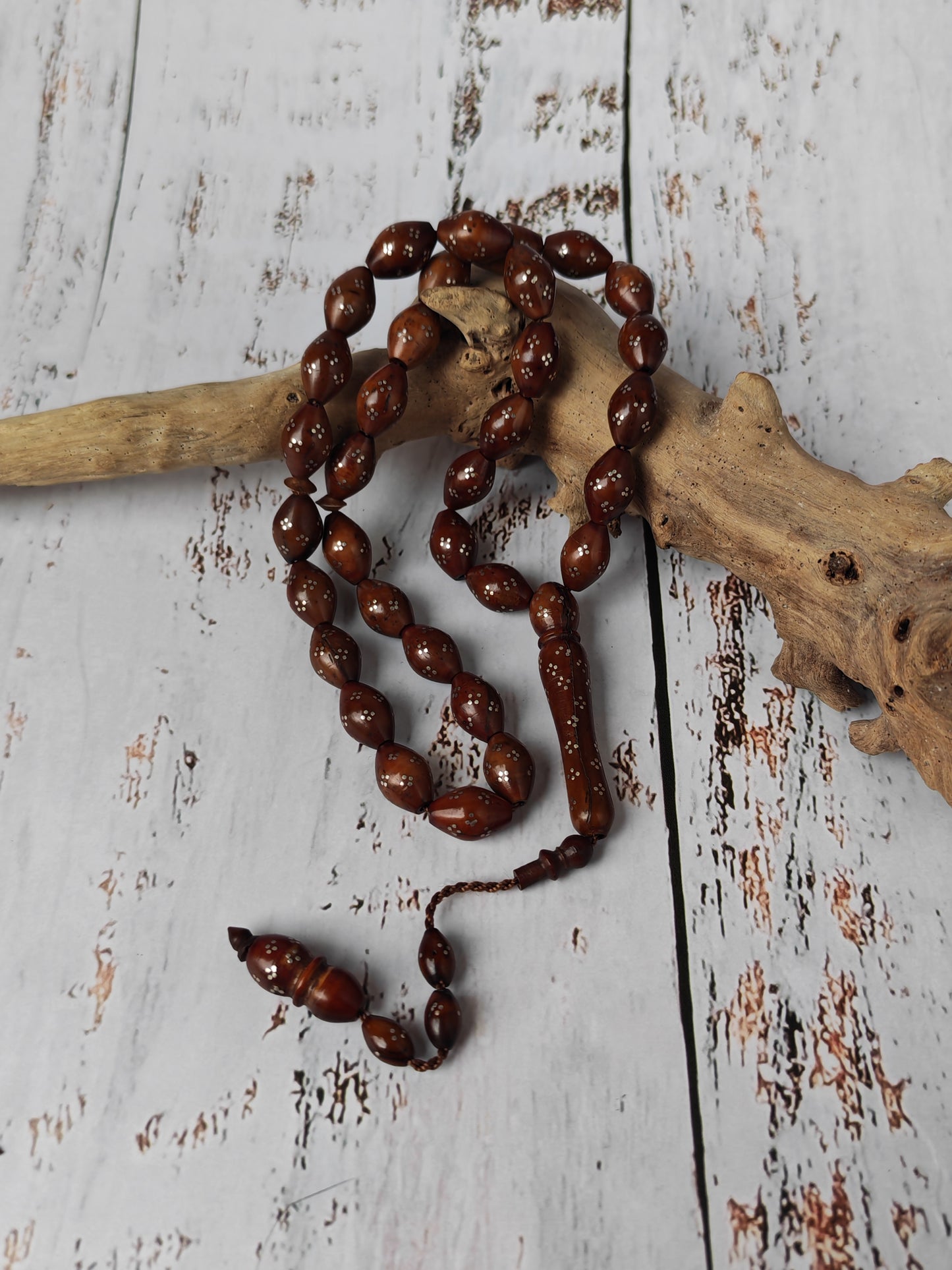 Antique Kokka Seed Tasbih – 33 Hand-Engraved Silver Olive Beads, Lightweight Daily Use