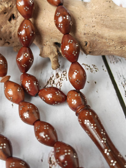 Antique Kokka Seed Tasbih – 33 Hand-Engraved Silver Olive Beads, Lightweight Daily Use