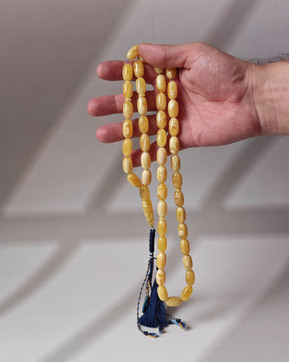 Premium Amber Tasbih 47 Beads – Long Capsule Shape, Triple Super Quality, 59.3g