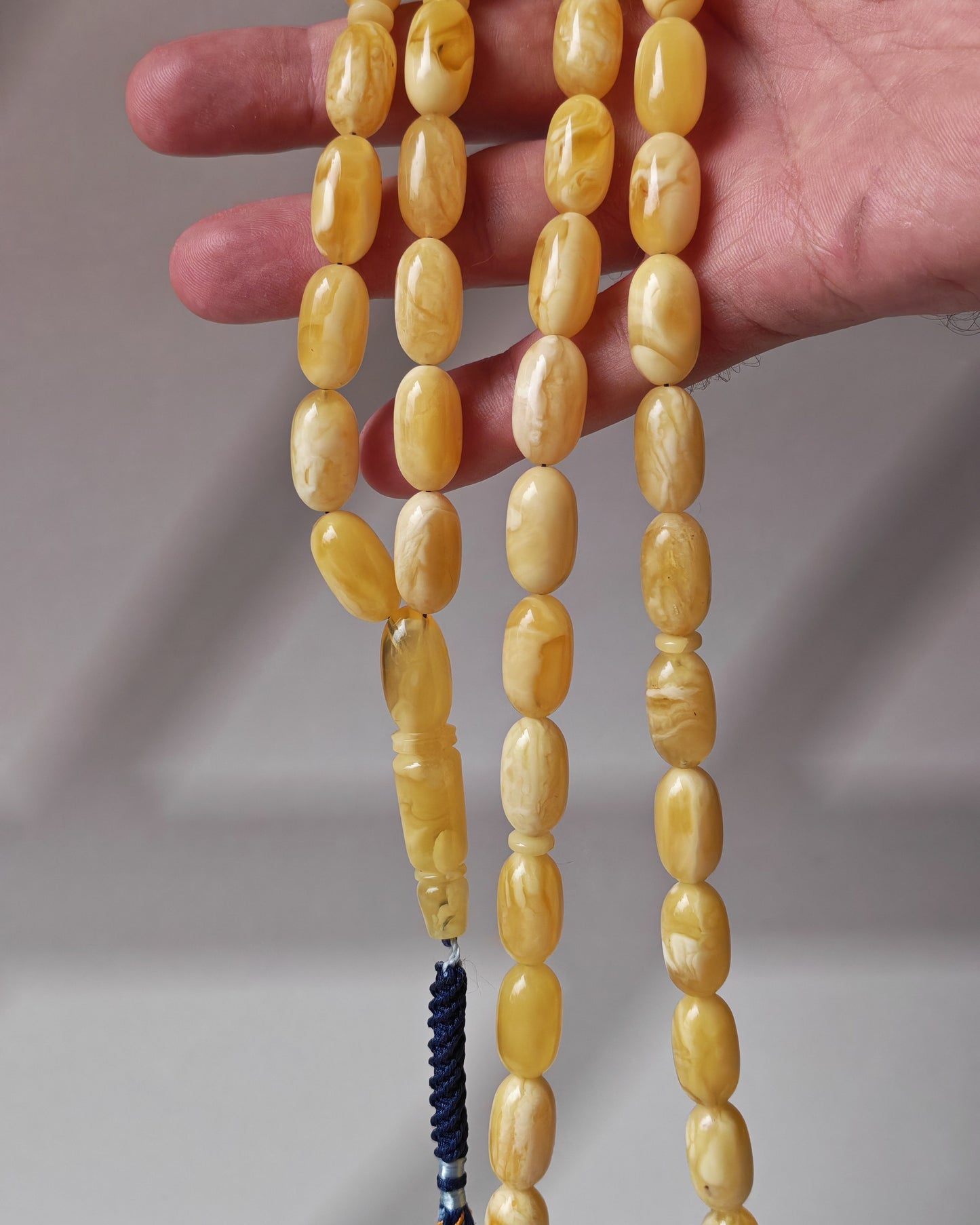 Premium Amber Tasbih 47 Beads – Long Capsule Shape, Triple Super Quality, 59.3g