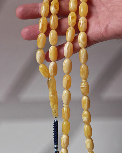 Premium Amber Tasbih 47 Beads – Long Capsule Shape, Triple Super Quality, 59.3g