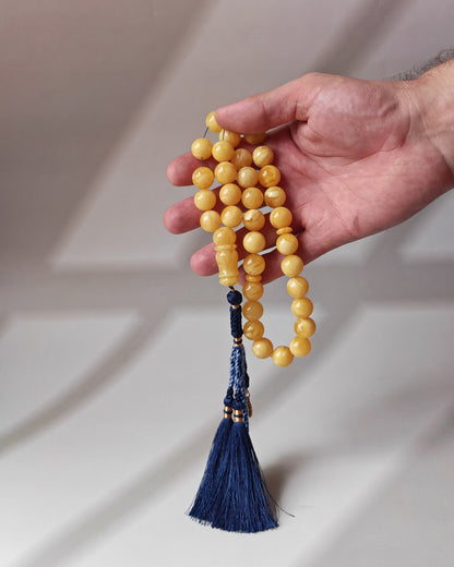 Premium Amber Tasbih 33 Beads – Light Butterscotch & Tiger Pattern, Large 13.5mm Beads, 51 g