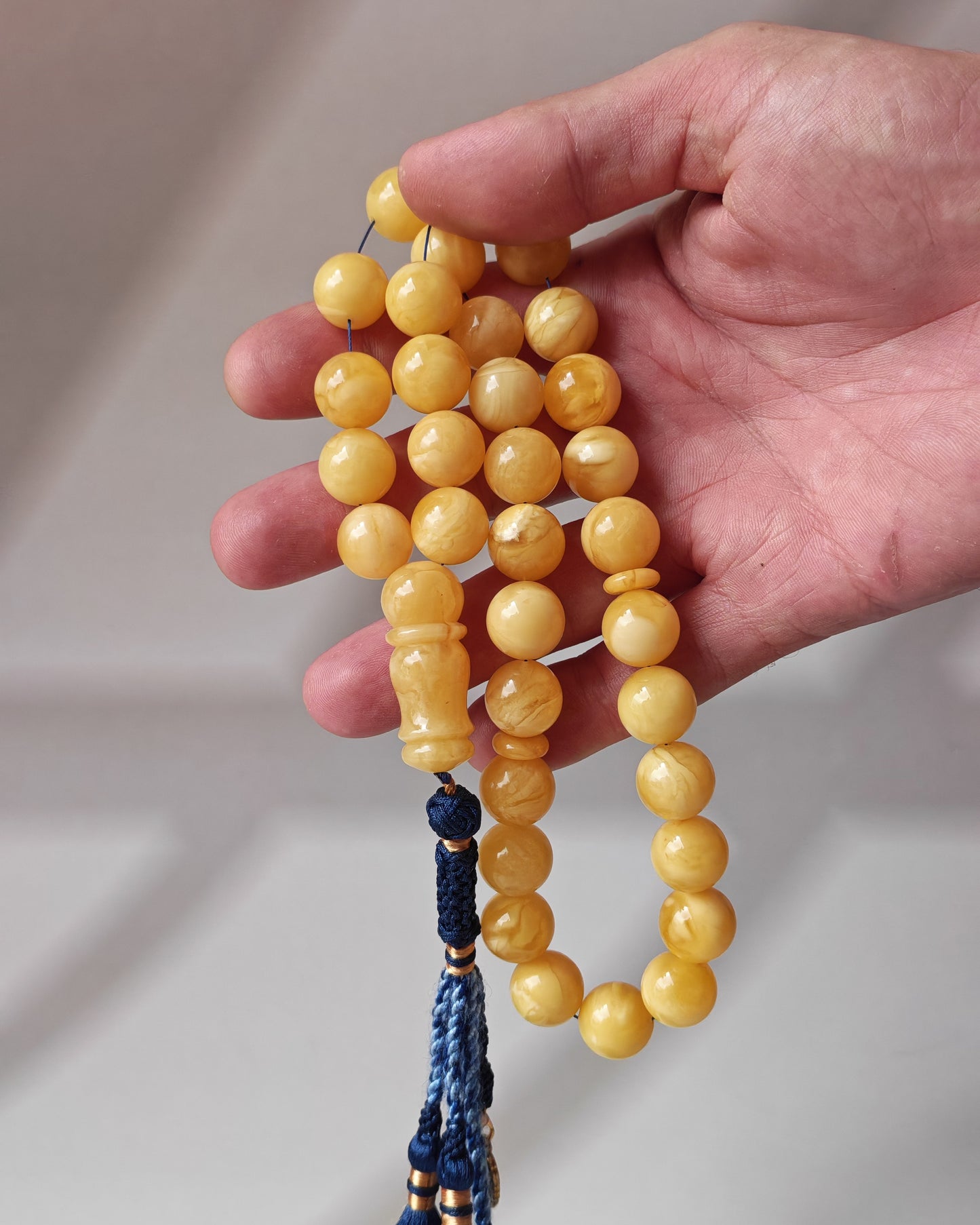 Premium Amber Tasbih 33 Beads – Light Butterscotch & Tiger Pattern, Large 13.5mm Beads, 51 g