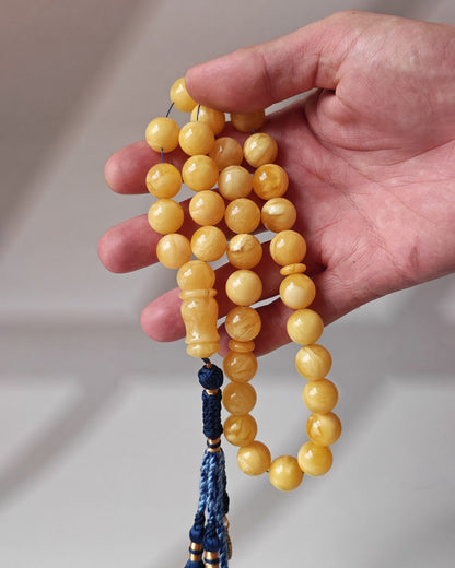 Premium Amber Tasbih 33 Beads – Light Butterscotch & Tiger Pattern, Large 13.5mm Beads, 51 g
