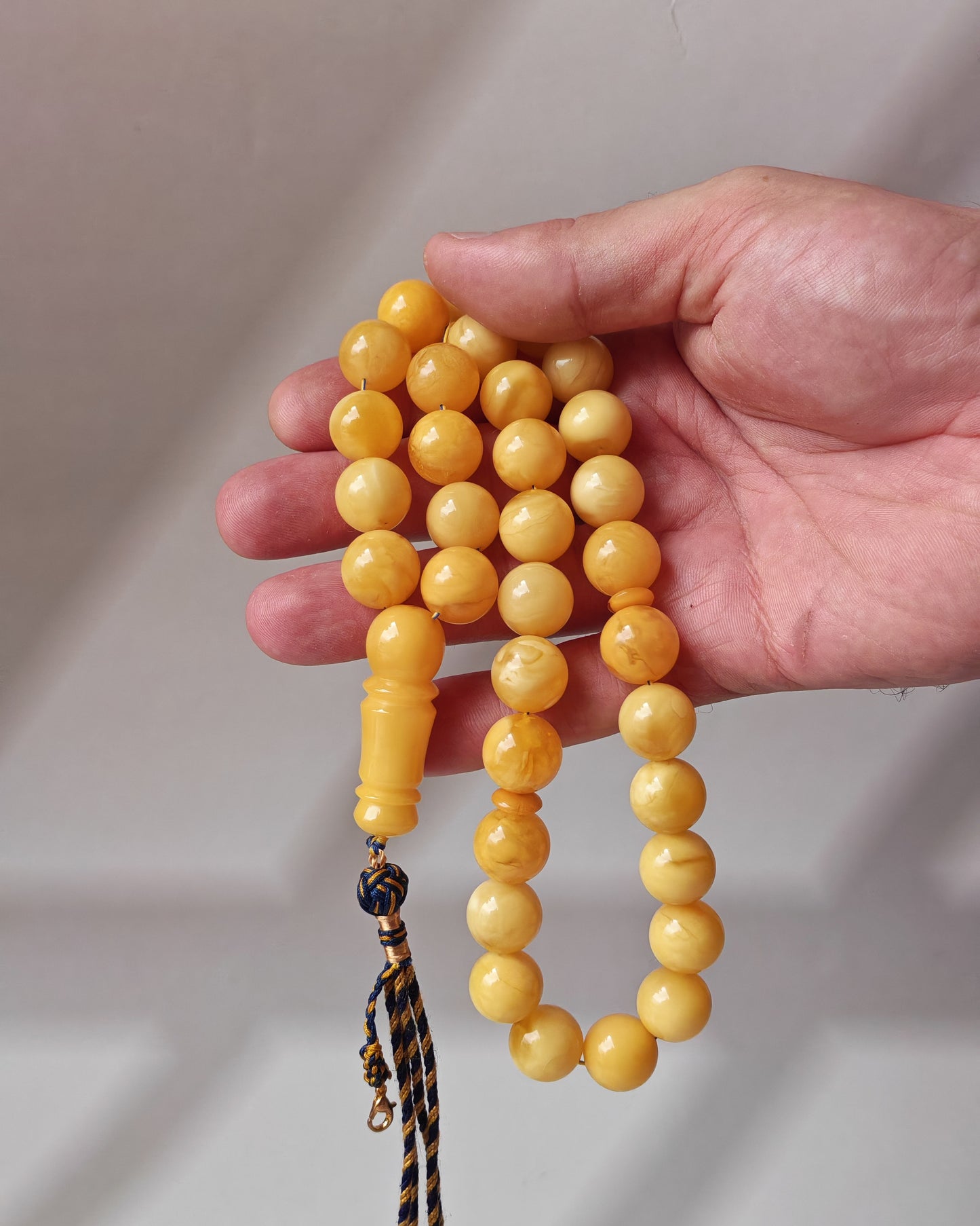 Premium Amber Tasbih 33 Beads – Butterscotch | Milky & Aged Tones, Large 13.5mm Beads|  53 g