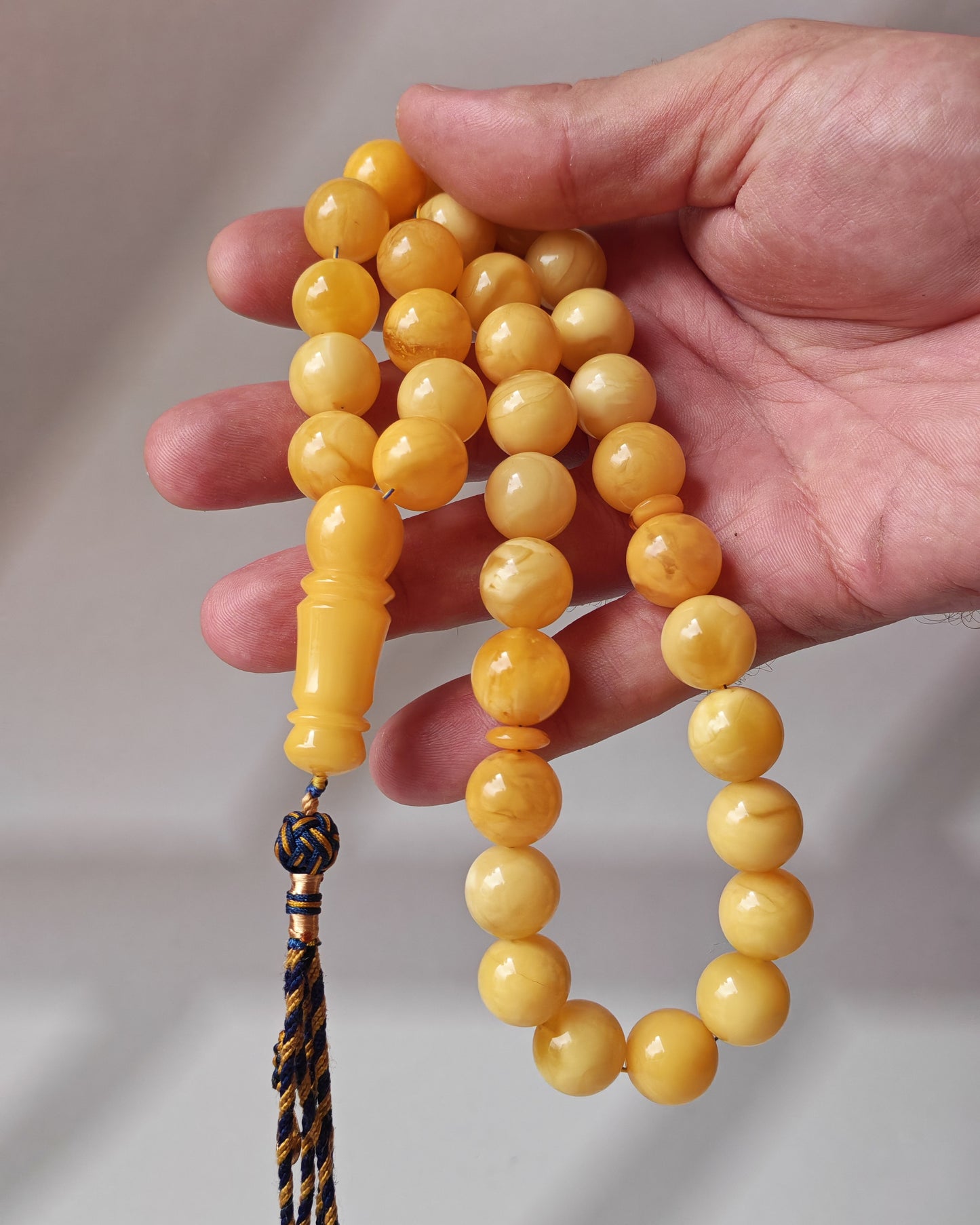 Premium Amber Tasbih 33 Beads – Butterscotch | Milky & Aged Tones, Large 13.5mm Beads|  53 g