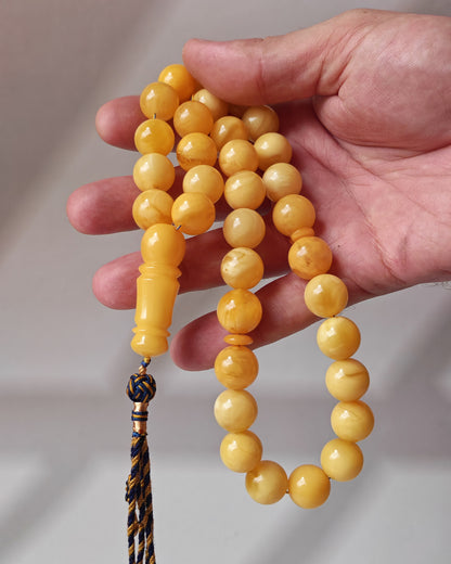 Premium Amber Tasbih 33 Beads – Butterscotch | Milky & Aged Tones, Large 13.5mm Beads|  53 g