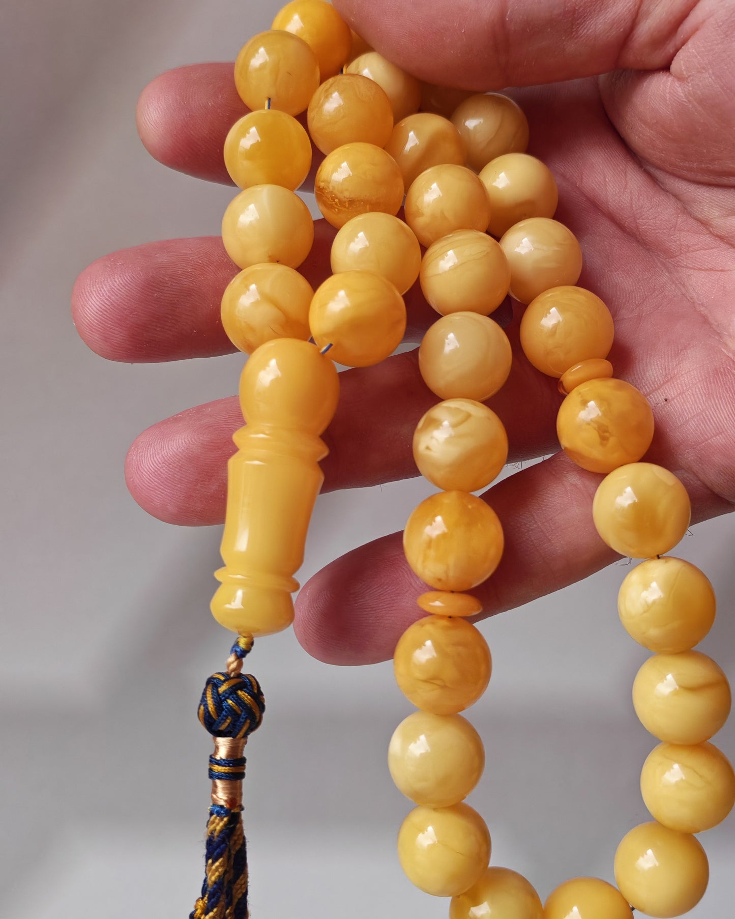 Premium Amber Tasbih 33 Beads – Butterscotch | Milky & Aged Tones, Large 13.5mm Beads|  53 g