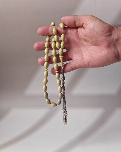 Vintage Chernobyl Bakelite Misbah 33 Beads – Light Bakelite Tasbih, 925 Silver Tassel