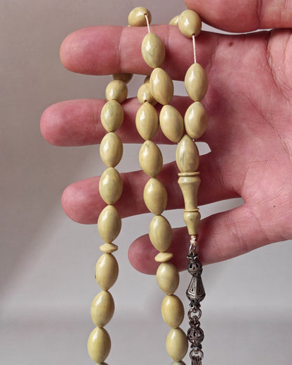 Vintage Chernobyl Bakelite Misbah 33 Beads – Light Bakelite Tasbih, 925 Silver Tassel
