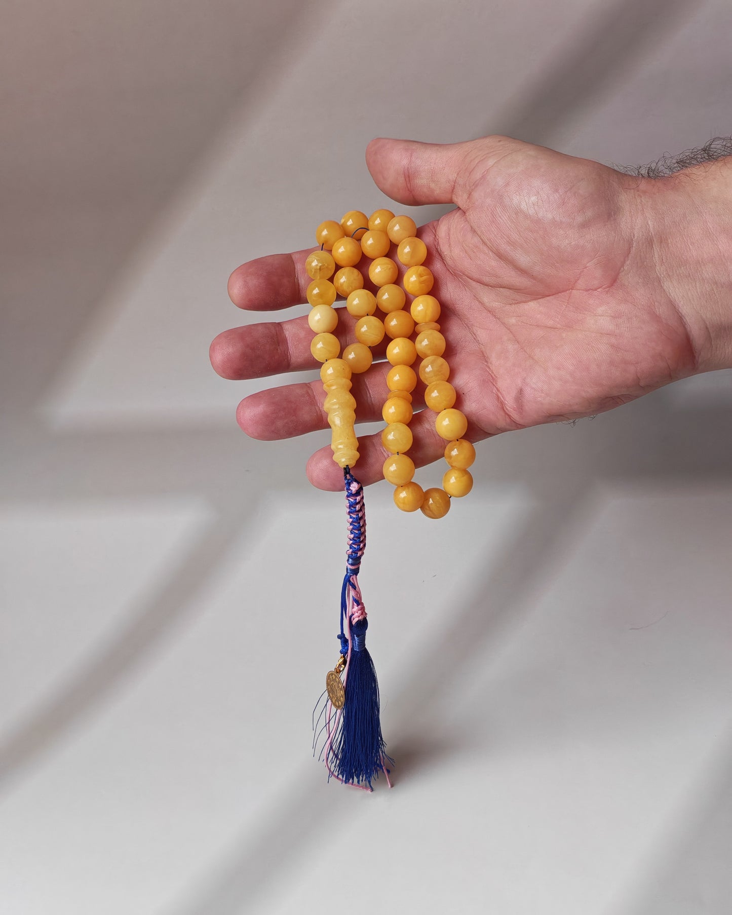 Aged Amber Misbah 33 Beads – 11mm Round, Lightweight Daily Tasbih with Unique Imam