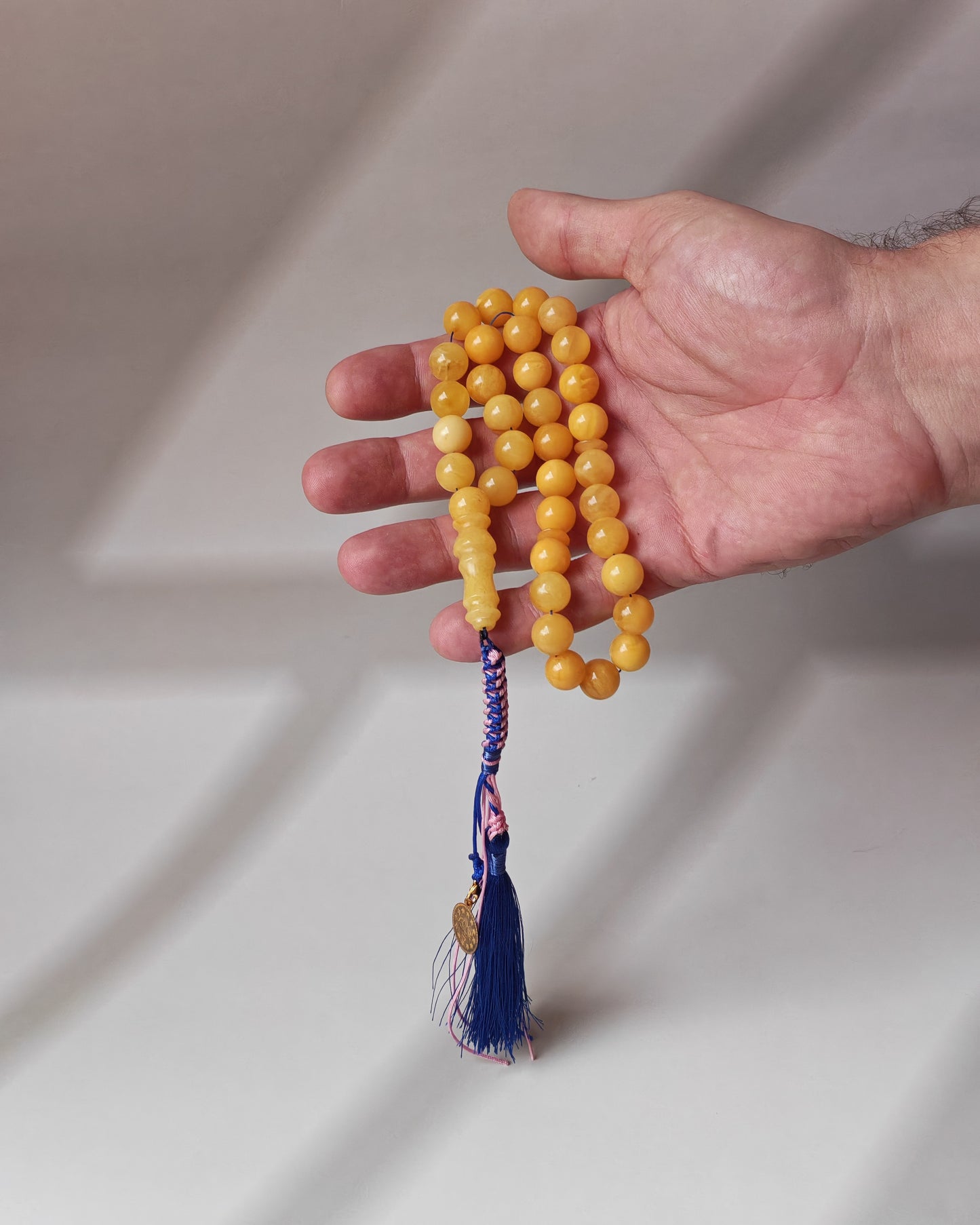 Aged Amber Misbah 33 Beads – 11mm Round, Lightweight Daily Tasbih with Unique Imam
