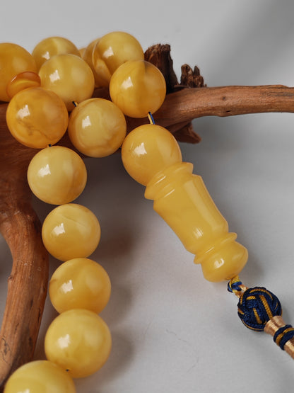 Premium Amber Tasbih 33 Beads – Butterscotch | Milky & Aged Tones, Large 13.5mm Beads|  53 g