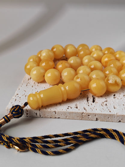 Premium Amber Tasbih 33 Beads – Butterscotch | Milky & Aged Tones, Large 13.5mm Beads|  53 g
