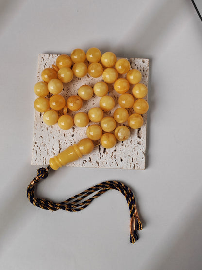 Premium Amber Tasbih 33 Beads – Butterscotch | Milky & Aged Tones, Large 13.5mm Beads|  53 g