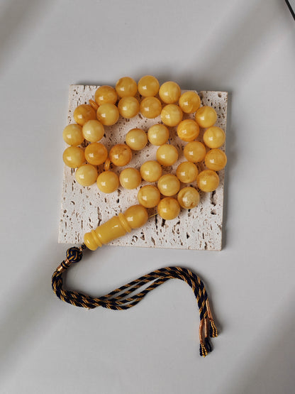 Premium Amber Tasbih 33 Beads – Butterscotch | Milky & Aged Tones, Large 13.5mm Beads|  53 g