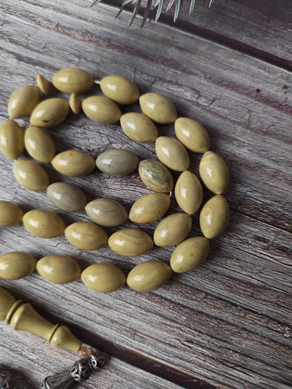 Vintage Chernobyl Bakelite Misbah 33 Beads – Light Bakelite Tasbih, 925 Silver Tassel