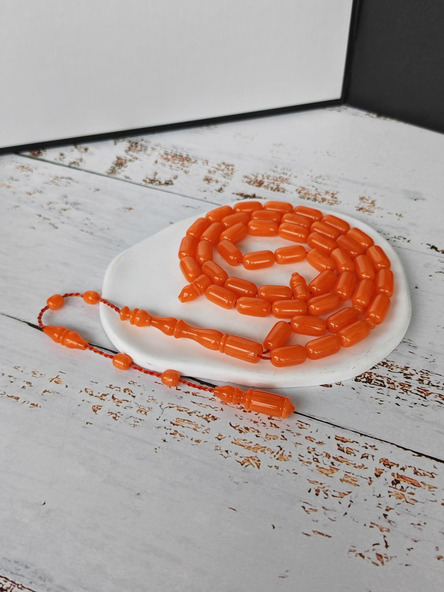 Rare Carrot with White Veins German Bakelite Misbah | 45 Beads | Mosul Craft