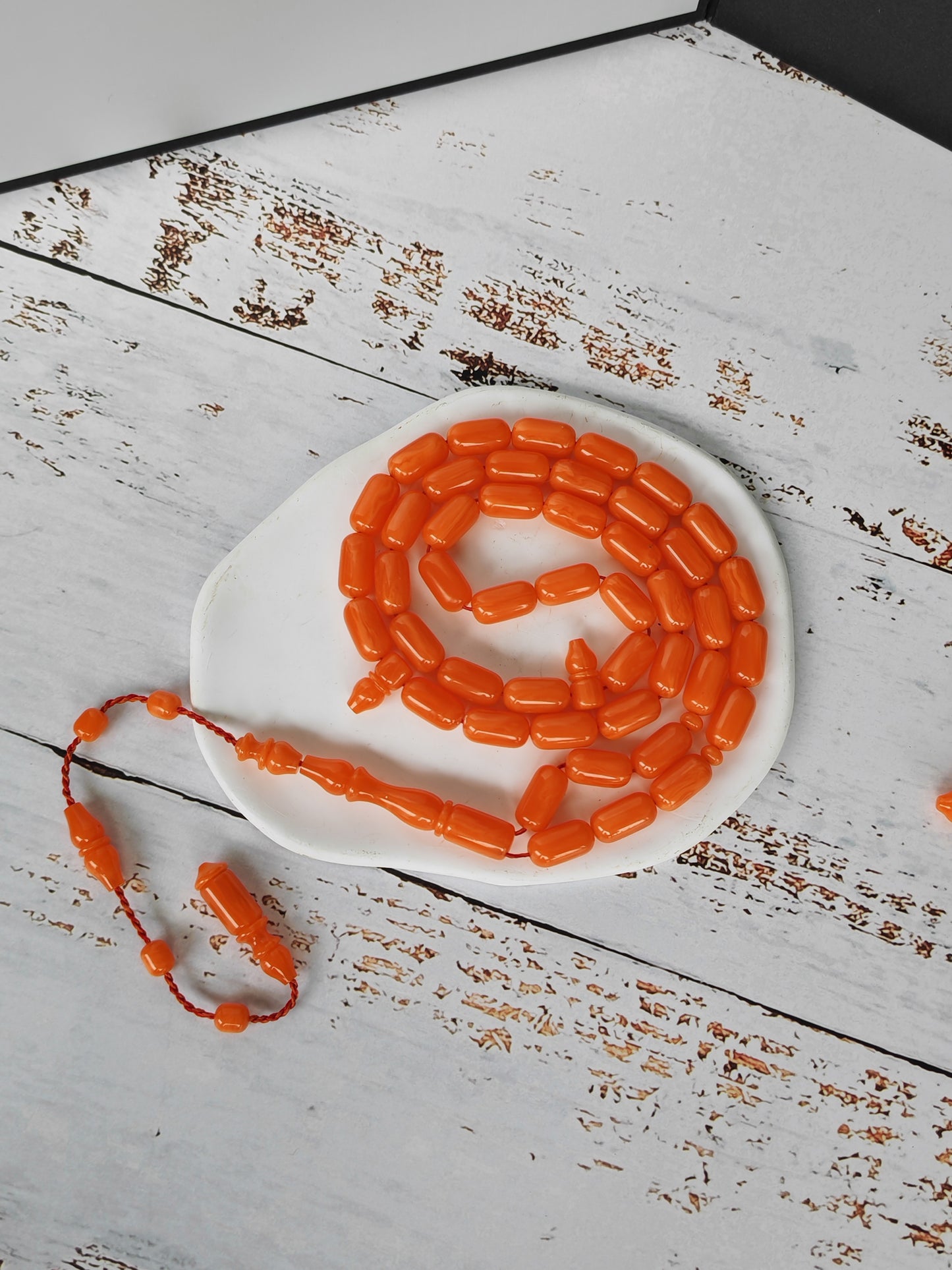 Rare Carrot with White Veins German Bakelite Misbah | 45 Beads | Mosul Craft