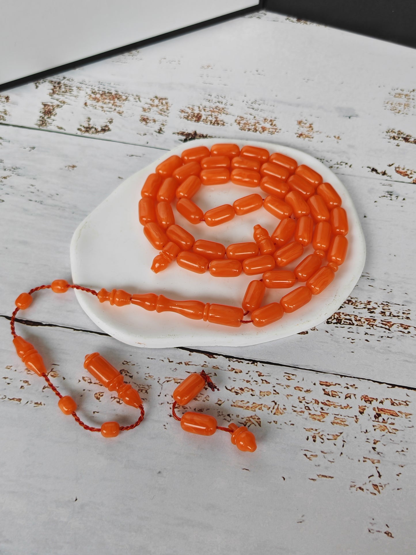Rare Carrot with White Veins German Bakelite Misbah | 45 Beads | Mosul Craft