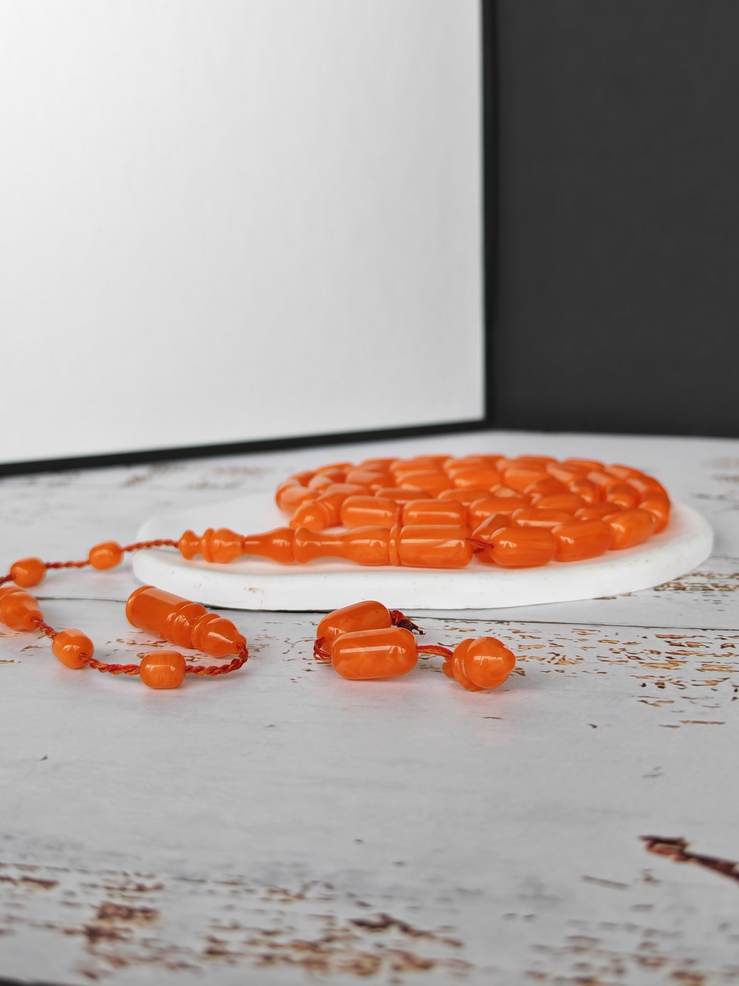 Rare Carrot with White Veins German Bakelite Misbah | 45 Beads | Mosul Craft