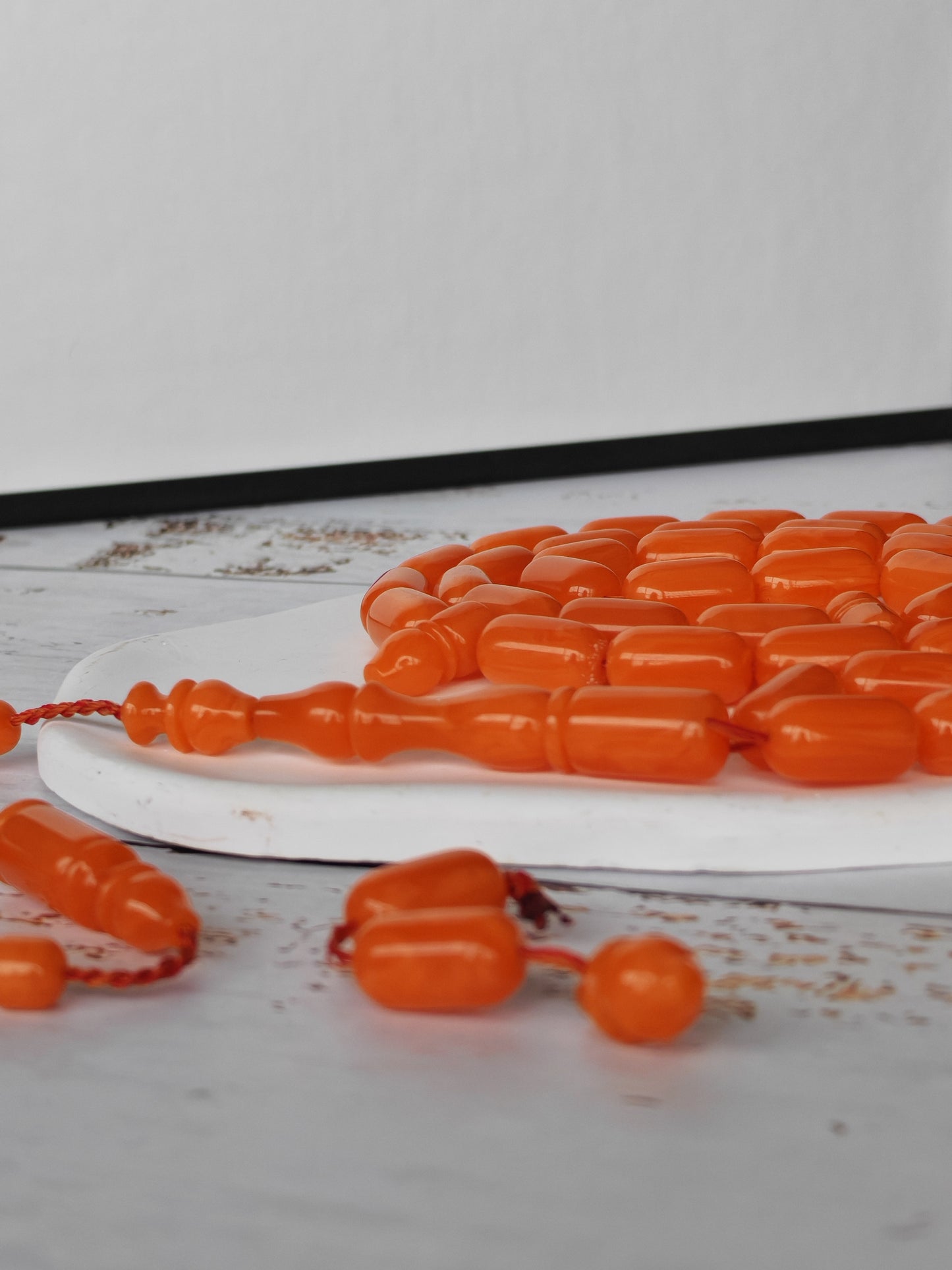 Rare Carrot with White Veins German Bakelite Misbah | 45 Beads | Mosul Craft