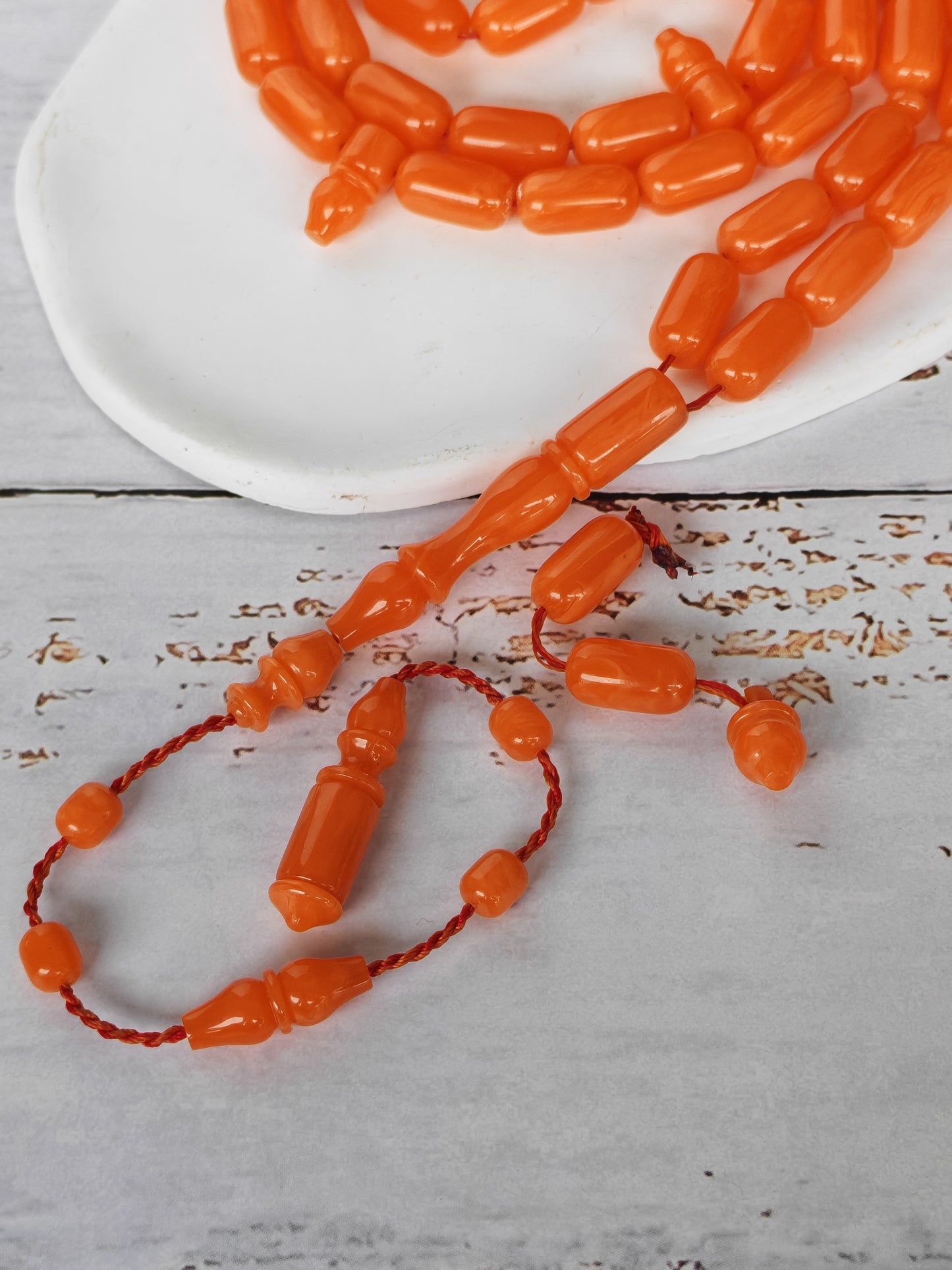 Rare Carrot with White Veins German Bakelite Misbah | 45 Beads | Mosul Craft