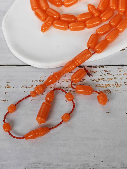 Rare Carrot with White Veins German Bakelite Misbah | 45 Beads | Mosul Craft