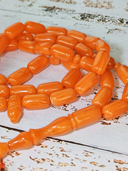 Rare Carrot with White Veins German Bakelite Misbah | 45 Beads | Mosul Craft