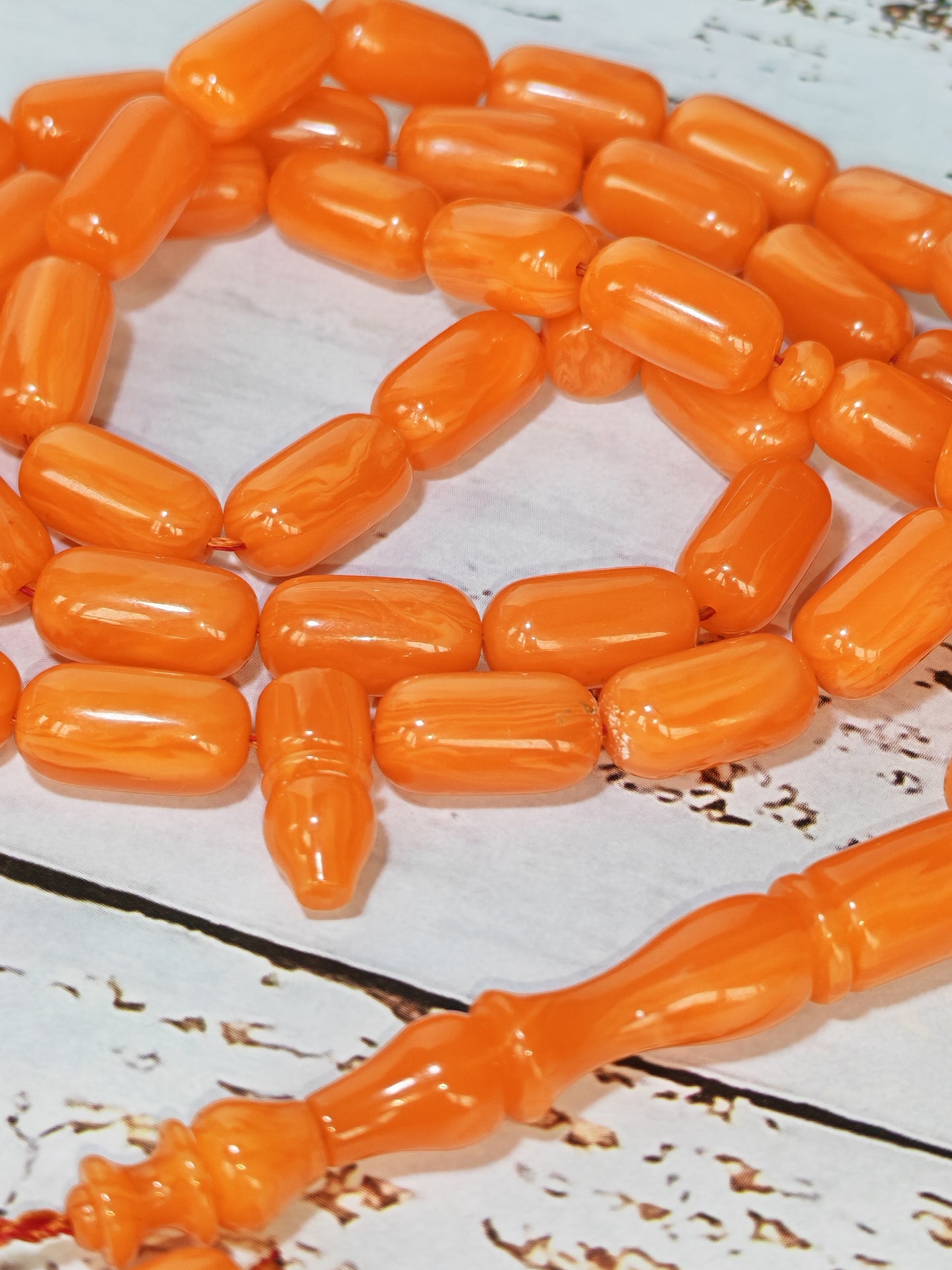 Rare Carrot with White Veins German Bakelite Misbah | 45 Beads | Mosul Craft