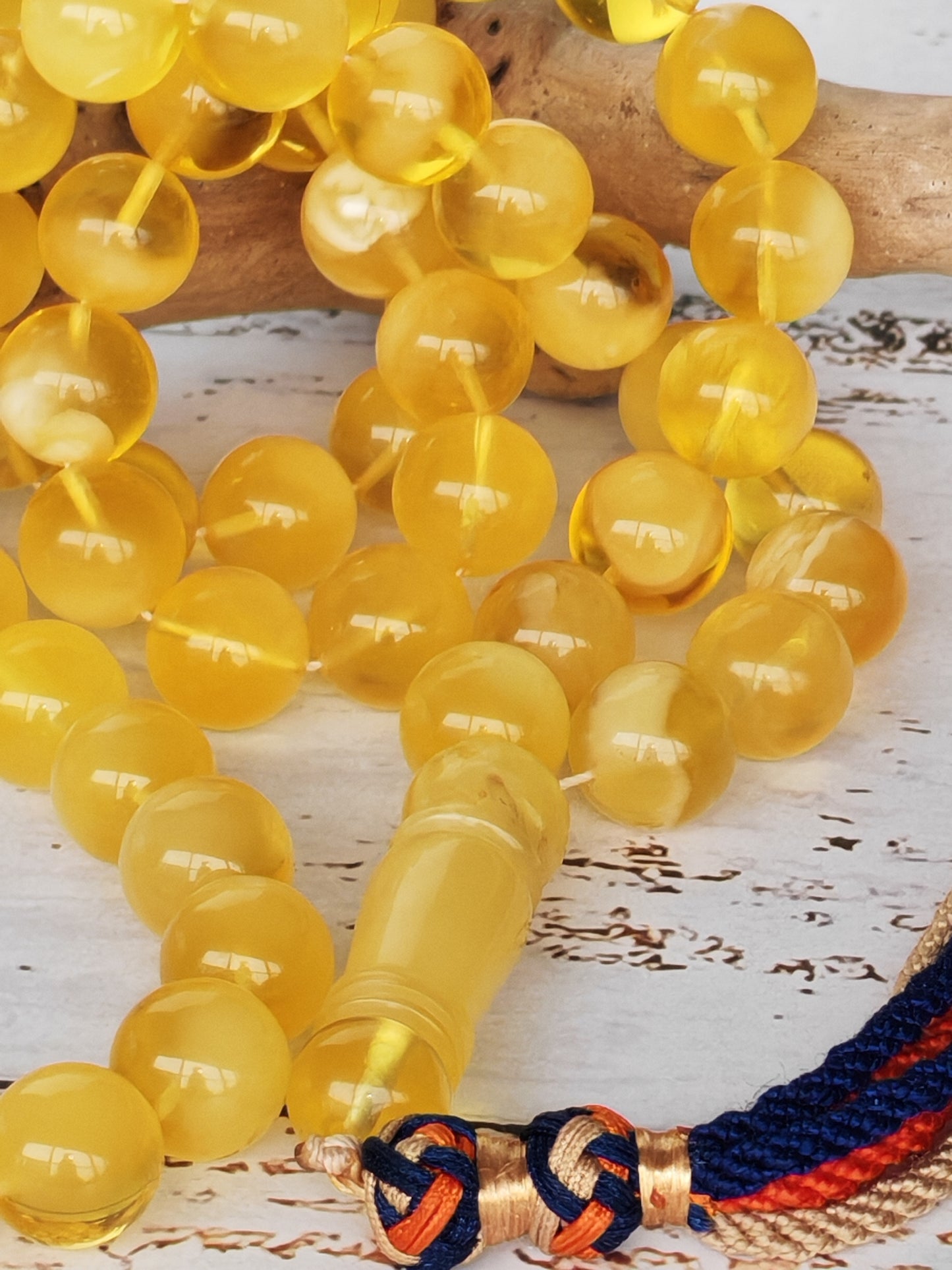 Cloudy Half-Half Baltic Amber Tasbih | 66 Round Beads | 12.5mm