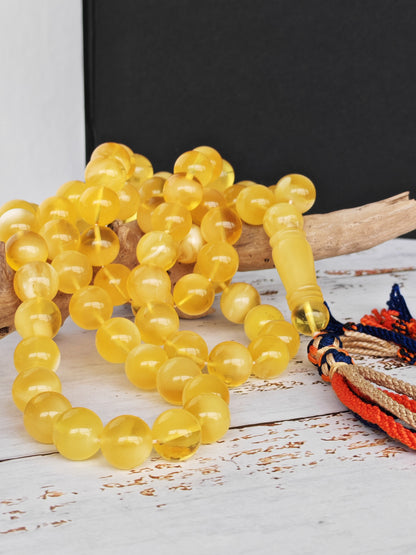 Cloudy Half-Half Baltic Amber Tasbih | 66 Round Beads | 12.5mm