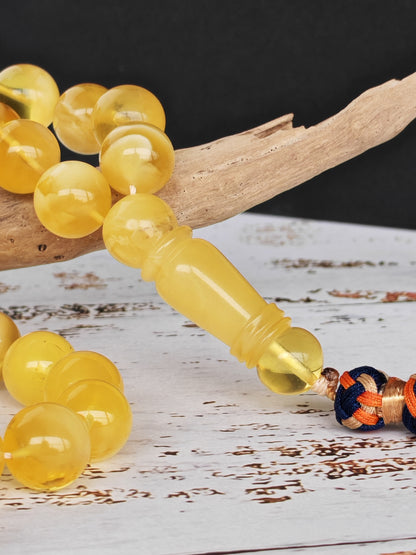 Cloudy Half-Half Baltic Amber Tasbih | 66 Round Beads | 12.5mm